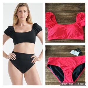 🎀NWT/NWOT KNIX bikini pink puff shoulder with bottoms 2 pieces